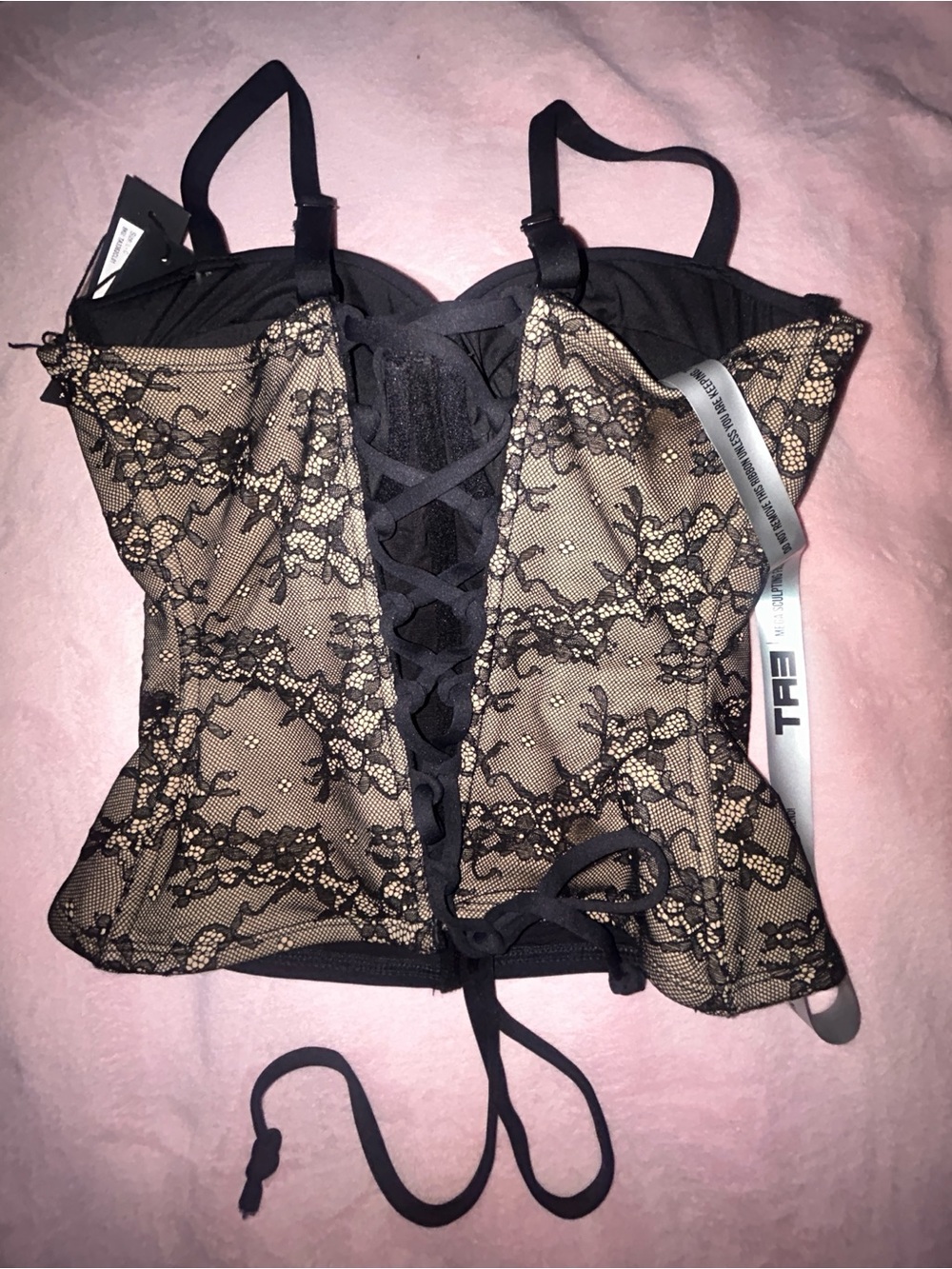 TA3 Black Lace Rhinestone Bustier Top - Picture 4 of 10